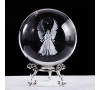 Ornalrist Boule de Cristal gravée 3D en Forme d'ange Gardien avec Support argenté - 8 cm