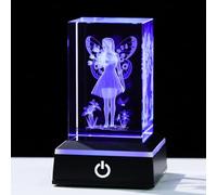 Ornalrist Figurine en Cristal 3D Fée pour Femmes, Souvenir de Fée à Collectionner avec Base Lumineuse LED Colorée pour Ornements Décoratifs à la Maison pour Anniversaire Noël