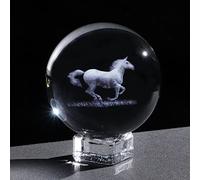 Ornalrist Ornement boule de cristal cheval gravé en 3D 6 cm/2,36 pouces pour la maison, figurine de collection décorative avec support, artisanat en verre cadeaux cheval pour femmes anniversaire Noël