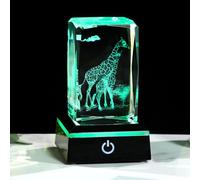 Ornalrist Presse-papier en cristal gravé 3D avec base LED, girafes en verre, décoration de collection, cadeaux pour femmes et hommes