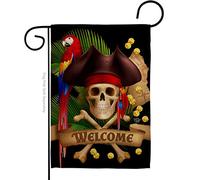 Ornament Collection Drapeau de jardin pirate Ahoy Mate - Bateau côtier - Carte au trésor des Caraïbes - Jolly Blackbeard Jack - Décoration de maison - Cadeau double face - Fabriqué aux États-Unis
