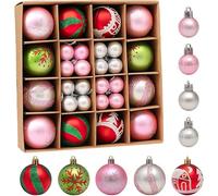 Ornaments de Boules de Noël de 44pcs, Petites Boules, Plastique à l'épreuve, décorations suspendues pour l'arbre de Noël, Vacances, décoration de fête (Rose)