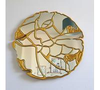 OrnaMura Miroir Mural Décoratif, Cadre en Bois Doré, Effet brisé 60 cm x 60 cm