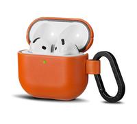ORNARTO Coque en Cuir pour AirPods 4 (2024) - avec Mousqueton, Protection Antichoc et Douce au Toucher | LED Visible | Outil de Démontage Inclus - Orange