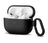 ORNARTO Coque en Cuir pour AirPods Pro 2/1 (2023/2022/2019) (Câble USB-C/Lightning) - avec Mousqueton, Protection Antichoc et Douce au Toucher | LED Visible | Outil de Démontage Inclus - Noir