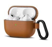 ORNARTO Coque en Cuir pour AirPods Pro 2/1 (2023/2022/2019) (Câble USB-C/Lightning) - avec Mousqueton, Protection Antichoc et Douce au Toucher | LED Visible | Outil de Démontage Inclus - Brun