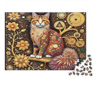 Ornate Cat Artwork 1000 pièces Puzzle Chat Mosaïque Tournesols Adulte Carton Anti-Stress Difficile Idée Cadeau
