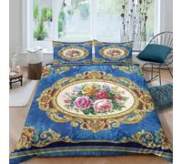 Ornate floral Ensemble De Literie Confortable Microfibre Hypoallergique 3 pièces Baroque decorative Linge de Lit avec 2 x Taies d'oreiller Super Douce for Chambre à Coucher Single（140x200cm）