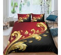 Ornate or leaves Ensemble De Literie Hypoallergique 3 pièces 3D Effet Respirante Baroque decorative Housse de Couette avec 2 Taies d'oreiller Confortable for Chambre à Coucher Single（135x200cm）