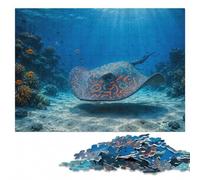 Ornate Stingray on Sandy Ocean Floor Puzzle Adulte en Bois, 1000 pièces | Présent de Noël pour passionné : activité à partager en famille à la maison.