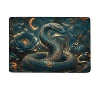 Ornate Teal And Gold Cobra Tapis 150 X 100 Cm, Antidérapant Pour Chambre | Tapis doux à poils courts pour la déco de Noël, avec impression par transfert thermique; pour chambre et salon