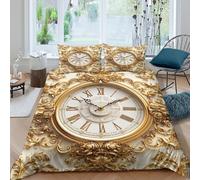 Ornate wall clock Parure de Lit 3 Pièces Microfibre résistante 3D Imprimée Respirante Baroque decorative Housse de Couette avec Fermeture Éclair Douce for Garçons Adolescents Single（140x200cm）