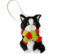 Ornativity Christmas Mini Cat Ornament - Furry Black Kitty Kitten with Scarf Xmas Holiday Tree Hanging Decoration 3"