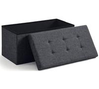 Ornavo Home Grand banc de rangement pliable en lin touffeté, repose-pieds - 38,1 x 76,2 x 38,1 cm (noir)