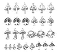 Ornazy 90 pièces 9 Style champignon Charme Pendentif Antique Argent Plantes Forêt Bijoux Trouver Charme pour Bracelet Collier Boucles d'oreilles Porte-clés Artisanat