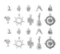 Ornazy Lot de 100 breloques tibétaines de style mexicain de 10 styles, breloques en argent antique boussole cactus soleil charmes vintage désert tropical pour la fabrication de bijoux