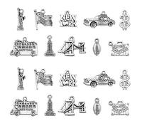 Ornazy Lot de 100 breloques tibétaines patriotiques en argent de styles mixtes sur le thème de l'Amérique, New York, pour voyage, valise, bus, pont pour la fabrication de bijoux et travaux manuels