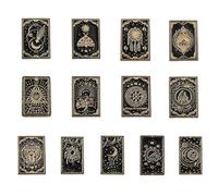 Ornazy Lot de 13 broches en métal noir en forme de carte de tarot gothique soleil et lune en émail pour sacs à dos, vêtements, vestes, chapeaux, sacs