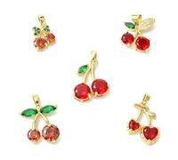 Ornazy Lot de 5 breloques en forme de cerise rouge avec bélière à dos plat en laiton pour la fabrication de bijoux, colliers, travaux manuels
