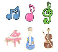 Ornazy Lot de 6 broches colorées en émail sur le thème de la musique, notes mixtes, piano, violon pour bijoux, cadeau, sac à dos, vêtements, accessoires, Métal