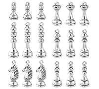 Ornazy Lot de 60 breloques d'échecs tibétaines, 6 styles, argent antique, pièces d'échecs 3D, vintage, internationales, pour la fabrication de bijoux en vrac