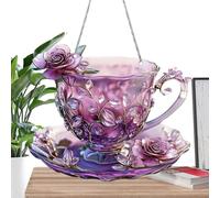 Ornement 2D Fenêtre | Pendentif Acrylique Plat Tasse À Café - Art Vintage en Relief qui Capture la Lumière du Soleil pour Salon, Chambre, Salle à Manger, Porche, Extérieur,