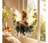 Ornement 2D plat en acrylique à suspendre, fée de la forêt magique avec ailes transparentes, impression colorée, décoration murale de jardin et maison
