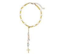 Ornement à suspendre en forme de croix de jade naturel, breloque en perles de verre faite à la main avec perle, accessoires de suspension de voiture, attrape-soleil pour rétroviseur de voiture