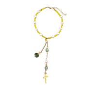 Ornement à suspendre en forme de croix de jade naturel, breloque en perles de verre faite à la main avec perle, accessoires de suspension de voiture, attrape-soleil pour rétroviseur de voiture