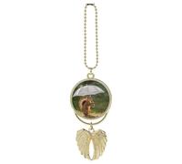 Ornement à suspendre en forme d'écureuil tenant un parapluie, breloques de voiture pour rétroviseur pour homme et femme, pendentif ailes d'ange bohème fait à la main, accessoire à suspendre pour