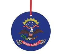 Ornement à suspendre pour sapin de Noël avec drapeau de l'État du Dakota du Nord, pendentif rond double face en aluminium pour sapin de Noël et vacances