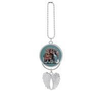 Ornement à suspendre pour voiture motif éléphant aztèque - Pendentif en forme d'aile d'ange - Accessoires à suspendre - Cadeau personnalisé pour voiture, fenêtre de maison - Argenté