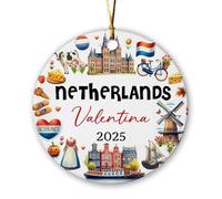 Ornement artistique personnalisé de monuments des Pays-Bas de Noël 2025, ornement en céramique de Noël patrimoine des Pays-Bas, décoration souvenir de vacances des Pays-Bas Nom personnalisé Souvenir