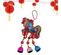 Ornement brodé Année du cheval 2026, pendentif porte-bonheur avec clochettes et glands, décoration de festival du printemps, breloque miroir de voiture pour la famille, la maison, les vacances