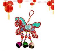 Ornement brodé Année du cheval 2026, pendentif porte-bonheur avec clochettes et glands, décoration de festival du printemps, breloque miroir de voiture pour la famille, la maison, les vacances