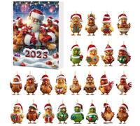 Ornement Calendrier de l'Avent Poulet avec Chapeaux de Père Noël 24 Jours Calendrier l'Avent 2025 Ornement Poulet Suspendu 2D