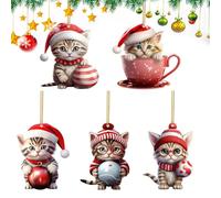 Ornement Chat,Décorations de Noël en Acrylique 2D - Créations Mignonnes pour Salon Fenêtre Jardin Portail Rétroviseur De Voiture Entrée Chambre D'Poignée De Porte
