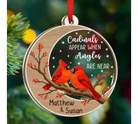 Ornement commémoratif de Noël personnalisé à 2 couches en bois et acrylique, en mémoire d'un être cher, ornement cardinaux apparaissant lorsque les anges sont proches de Noël, ornement cardinaux