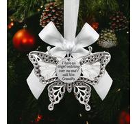 Ornement commémoratif en forme de papillon - Décoration de sapin de Noël pour la perte d'un être cher, souvenir argenté gravé en mémoire de condoléances (grand-père)
