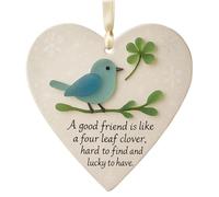 Ornement d'amitié en Forme de cœur, Bluebird Four Leaf Clover Friend Gift, Amitié Heart Christmas Tree Ornement, for Window Balcony Farmhouse Bedroom Wall
