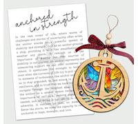 Ornement d'ancre - Carte d'histoire ancrée en force - Design nautique en bois avec fond style vitrail - Symbole de stabilité et de courage - Rappel inspirant de persévérance