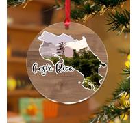 Ornement d'arbre de Noël Costa Rica Bâtiments européens Paysage urbain coloré Souvenir personnalisé Disques acryliques transparents Impression d'art Nation Art Point de repère Cadeau Boule de Noël