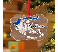 Ornement d'arbre de Noël Grèce Bâtiments européens Paysage urbain coloré Souvenir personnalisé Disques en acrylique transparent Nation Art Impression monumentale Cadeau Pendentif pour décoration