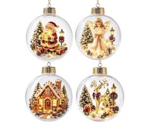 Ornement D'arbre Noël Lumineux, Scène Vacances Éclairée Par Boules Claires | Ampoules d'arbre de noël éclairées, ornements pour maison, ferme, bureau, école, cheminée, bibliothèque, jardin, cour, porche