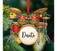 Ornement de batteur personnalisé avec nom, cadeaux pour batteur de groupe de musique, décoration de vacances pour joueur d'instrument, ornements en acrylique en forme de batterie pour sapin de Noël