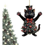 Ornement de chat acrylique - 8x8x0,3 cm 2d Pendentif de vacances, décoration d'arbre de Noël avec conception de fleurs de chat mignonne | Maison saisonnière, mur, cheminée, arrière-plan de voiture, sa