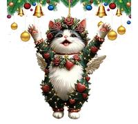 Ornement de chat - Acrylique - Suspension facile à installer - Décoration d'arbre de vacances durable et peu encombrante - Décoration de chat de Noël pour sapin de Noël