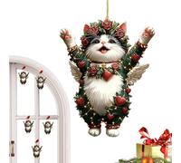 Ornement de chat en acrylique de Noël, pendentif chat d'arbre de Noël - Ornement d’arbre en acrylique Décor de chat de - Décoration saisonnière d'art 2D à usage intérieur et extérieur pour les amoureu