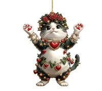 Ornement de chat en acrylique de Noël, pendentif chat d'arbre de Noël - Pendentif de en acrylique Décoration de mignon - Décoration saisonnière d'art 2D à usage intérieur et extérieur pour l