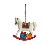 Ornement de cheval à bascule pour arbre de Noël Ornement de Noël en résine pour cheval à bascule Décoration suspendue pour arbre de Noël Décoration suspendue pour scène de fête à la (White, 6.5X6.5cm)